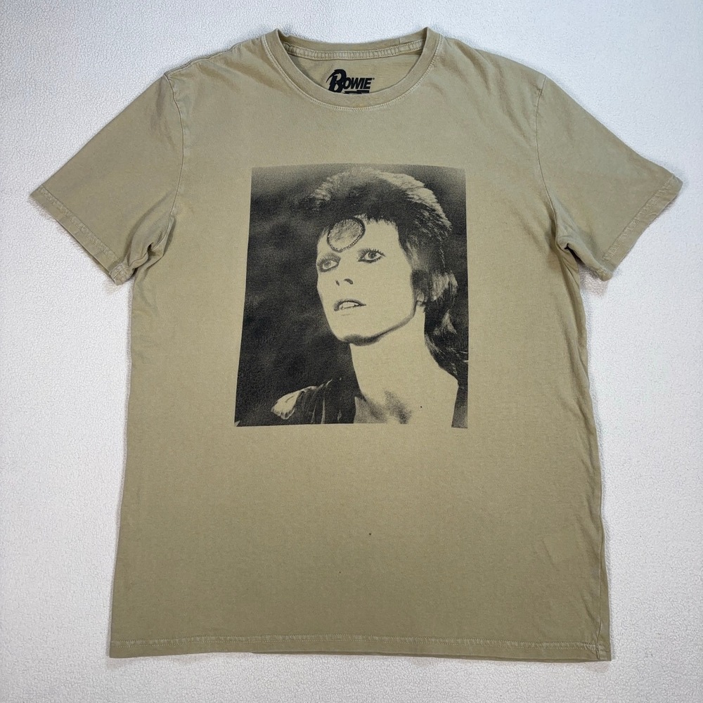 David Bowie Lucky Brand T-Shirt Men's M Beige Cotton *Holes* Rugged Distressed
